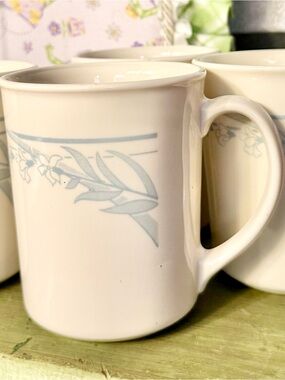 🎉4 Corning ware Cream Ceramic Floral Band Mug - Set of 4